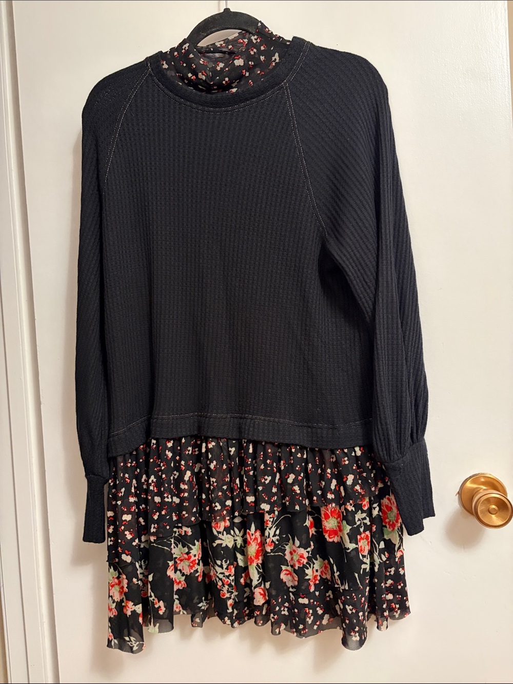 Free People Opposites Attract black layered floral mini dress size small